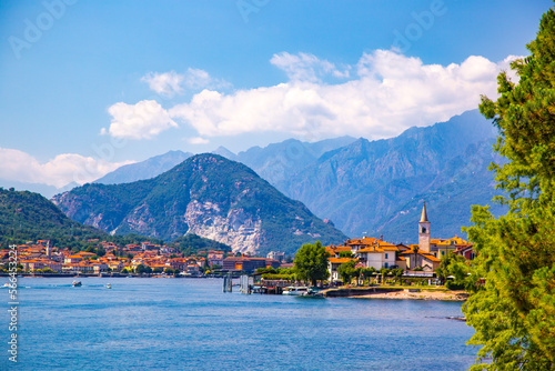 Canvas Print Aerial view of Isola Bella, in Isole Borromee archipelago in Lake Maggiore, Ital