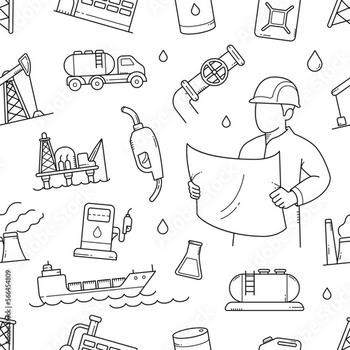 Oil and gas industry doodle seamless pattern background wallpaper