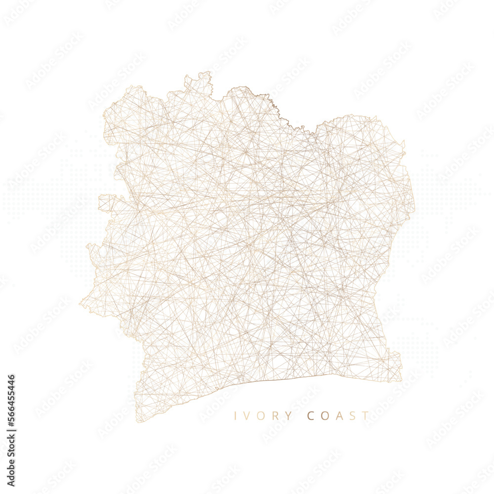 Low poly map of Ivory Coast. Gold polygonal wireframe. Glittering ...