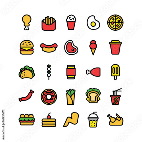 Lineal Fill Fast Food Icon Set