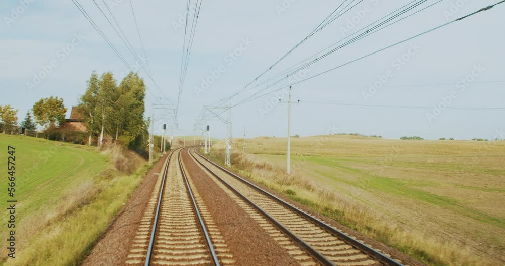 Train ride from the perspective of the rear carriage train, railroad tracks on a sunny day. Railway Track Seen from Train Perspective POV. Train ride from the perspective of the rear carriage train, railroad tracks on a sunny day. Railway Track Seen from Train Perspective POV.