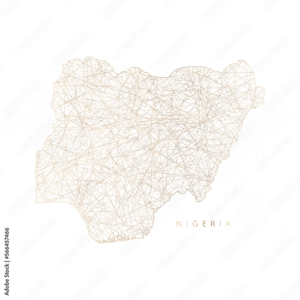 Low poly map of Nigeria. Gold polygonal wireframe. Glittering vector ...