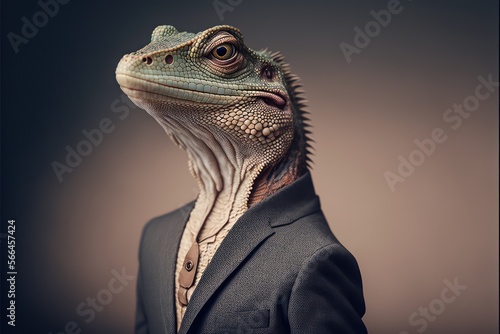 Fototapet Portrait of a Reptile lizard dressed in a formal business suit, generative ai