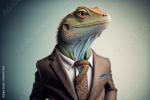 Fotografia, Obraz Portrait of a Reptile lizard dressed in a formal business suit, generative ai