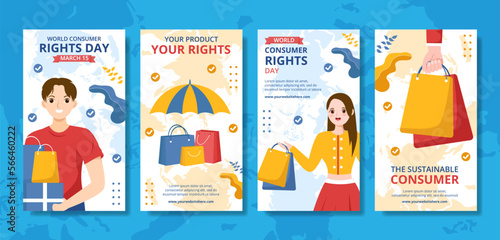 World Consumer Rights Day Social Media Stories Flat Cartoon Hand Drawn Templates Illustration