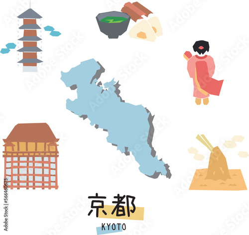 日本の京都府のグルメ観光アイコンセット（フラット）
