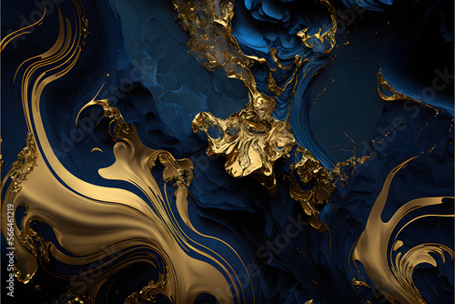 Plain navy blue and gold smooth marble background made with Generative AI technology
