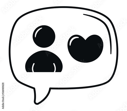 speech bubble with a heart and user