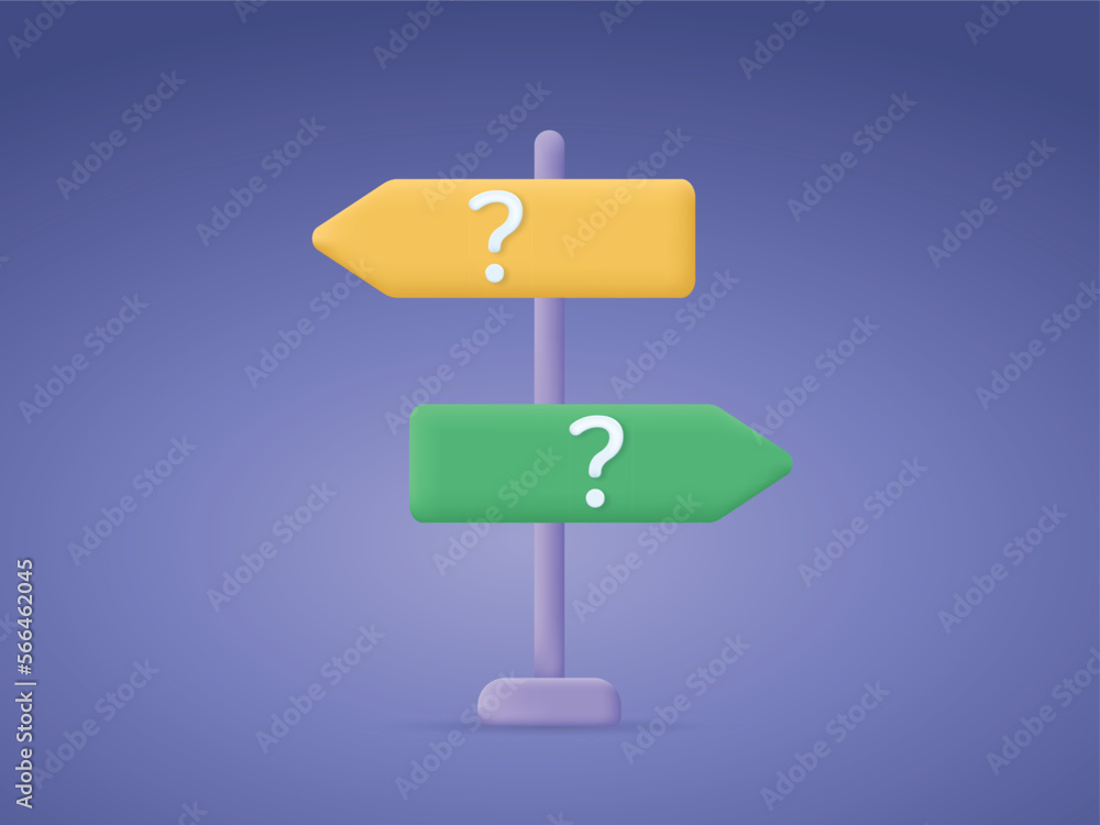 Choosing between 2 direction sign, make decision to the left or right, difficult situation, confusion concept Choosing between 2 direction sign, make decision to the left or right, difficult situation, confusion concept