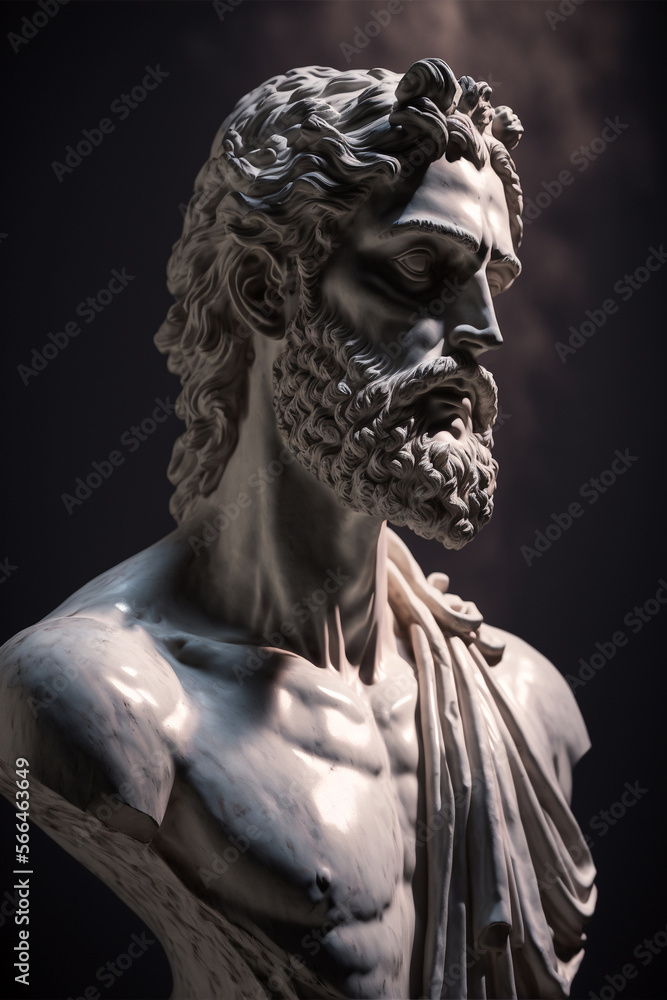 Marble bust of a man with beard depicting Evangelist St.Matthew, created with Generative AI technology