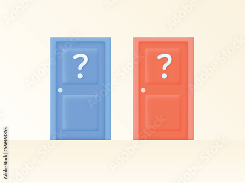3D door Difficult choice between two options. Decide dilemma. Solve problem