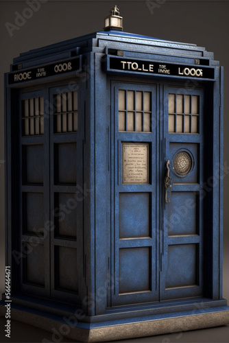 Science-fiction multidimension of Doctor Who, TARDIS spaceship, blue box, falling back-down through universe war, burning nights, destroying flood, world apocalypse, drop of tear saves, Generative AI
