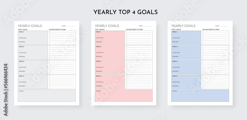 Yearly Top 4 Gole Planner, Top Priorities Planner, Annual Goal Tracker