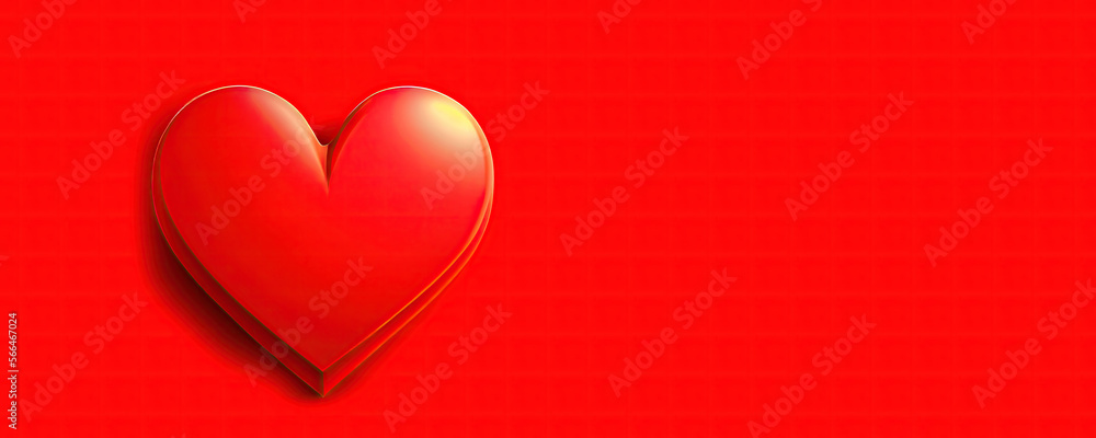 Red heart on a red background card, minimal panorama background. Generative AI. Red heart on a red background card, minimal panorama background. Generative AI.