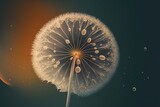 close-up of dandelion seed head with water droplets in natural light, DIGITAL ART (AI Generated)
