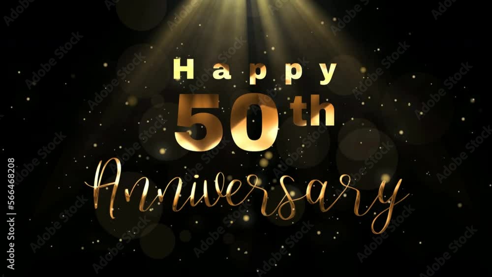 Happy 50th Anniversary animation text in gold color on particles ...