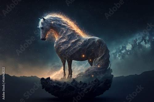 A colorful horse made of stars in the cloud  AI Generative