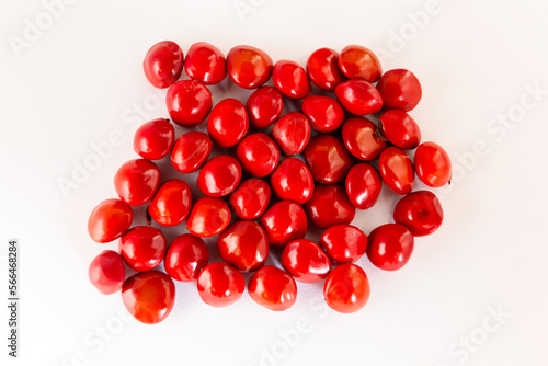Ayurvedic plant Adenathera pavonina red seeds isolated on a white background