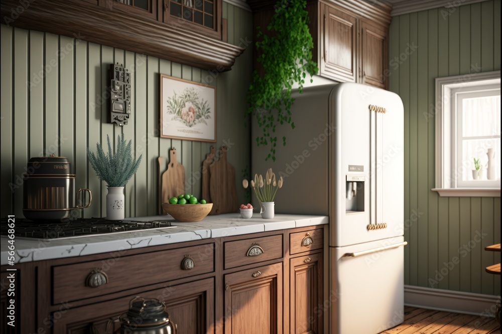 Kitchen Interior Design Woodland Haven Series: Soft white walls with