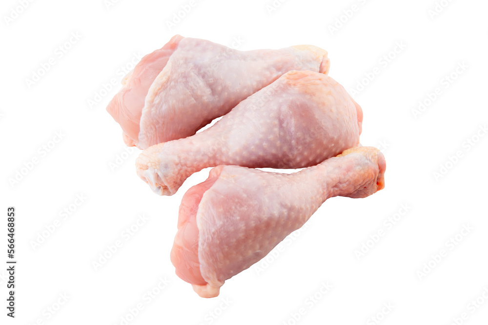 Raw chicken legs isolated on white background with clipping path. chicken drumstick close-up Raw chicken legs isolated on white background with clipping path. chicken drumstick close-up