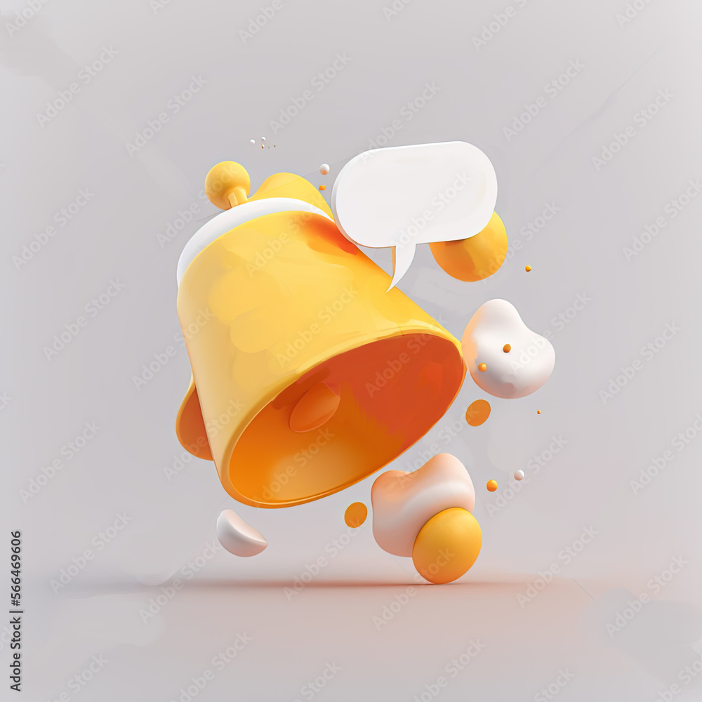 3D Bell notification with speech bubble. Social media message Reminder in phone app. Notice concept. Cartoon creative design icon 3D Rendering 3D Bell notification with speech bubble. Social media message Reminder in phone app. Notice concept. Cartoon creative design icon 3D Rendering