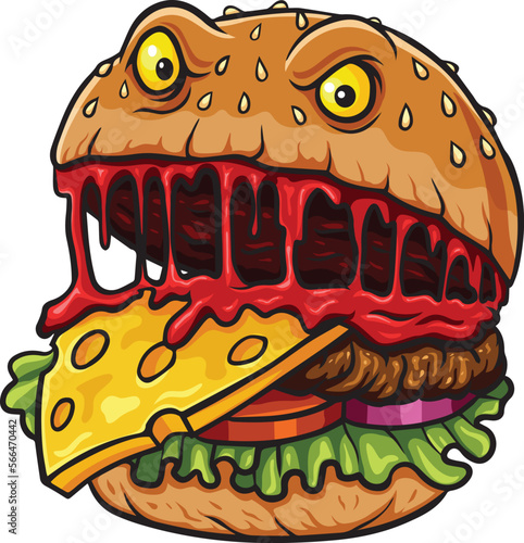 Monster burger cartoon mascot character #566470442