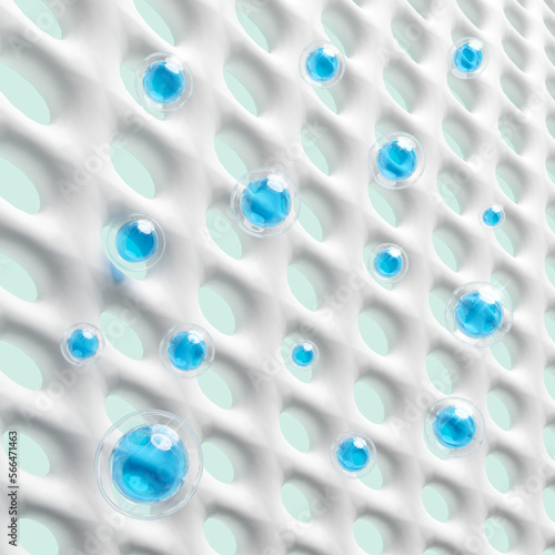 Foto 3d synthetic fiber absorbent with sanitary napkin, ventilate shows water droplet