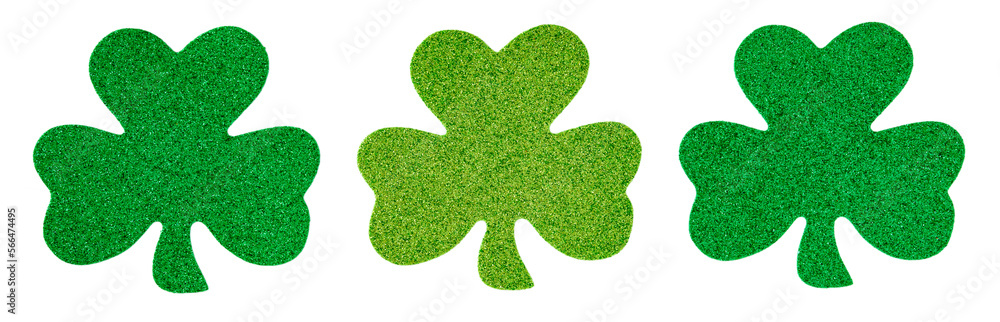 Row of green glitter shamrocks isolated on a transparent background, happy St. Patrick’s Day
Row of green glitter shamrocks isolated on a transparent background, happy St. Patrick’s Day