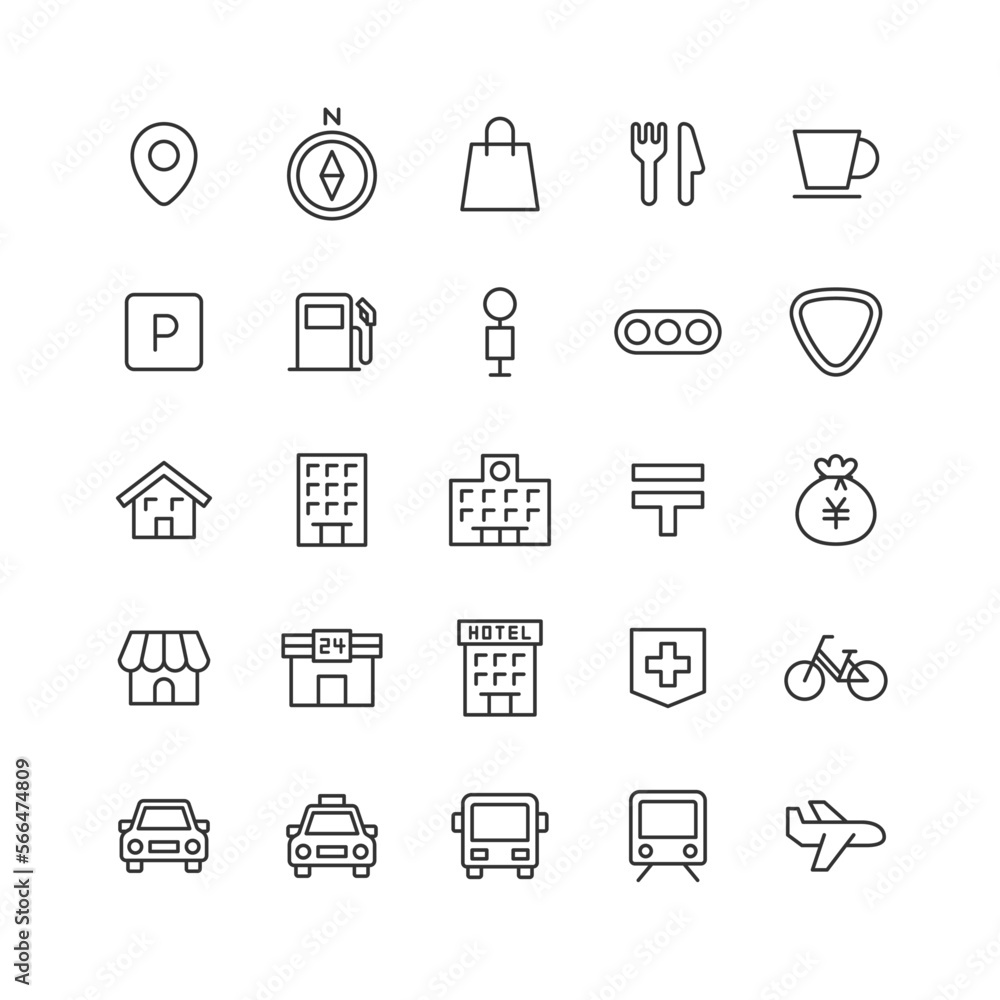 マップ関連の線画アイコンセット(色なし) マップ関連の線画アイコンセット(色なし)