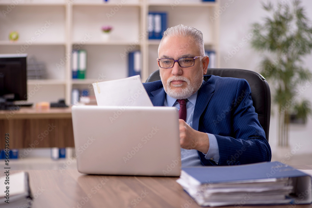 Old male employee working in the office Old male employee working in the office