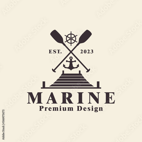 nautical port dock logo with retro style design vector design