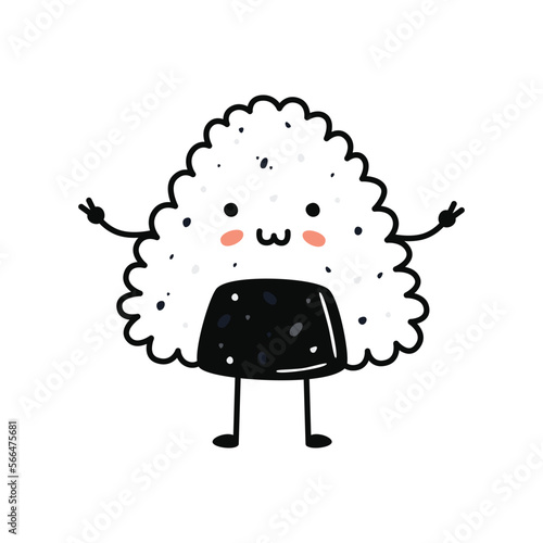 Kawaii sushi mascot in cartoon style. Cute onigiri with salmon for menu