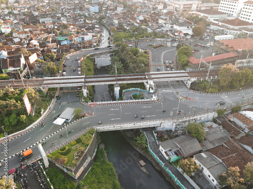 Aerial traffic with in railway bridge in Yogyakarta City. Yogyakarta, Indonesia - January, 2023. photo