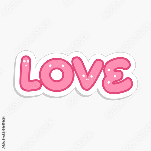 Love sticker. Lettering for Valentine's day. typographic illustration. Isolated on white background.