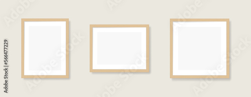 Square portrait wooden frame mockup set. Aesthetic, modern, minimal poster frame vector Illustration

