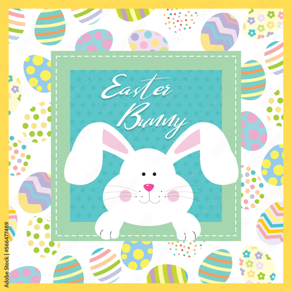 easter greeting card with bunny and eggs