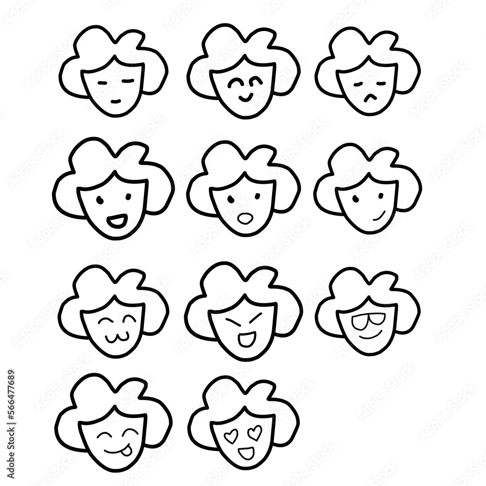 set funny cartoon face vector line art. sticker line art colorable with some facial expressions. suitable for personal sticker or content social media