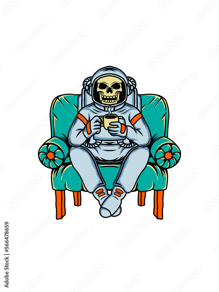 Fototapeta premium skull drink coffee character vector