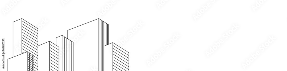 Architectural background. Tall buildings line art banner for website header template. Modern horizontal background. Abstract wallpaper. Vector EPS 10