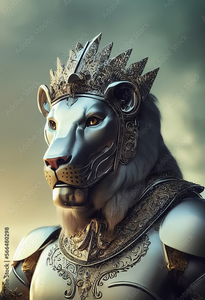 the lion king wears armor. Generative AI Art.