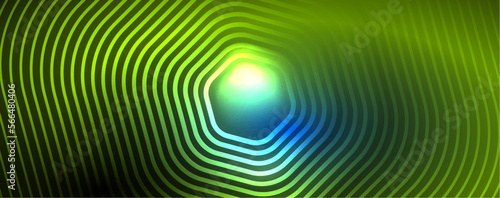 Neon shiny hexagons abstract background, technology energy space light concept, abstract background wallpaper desig