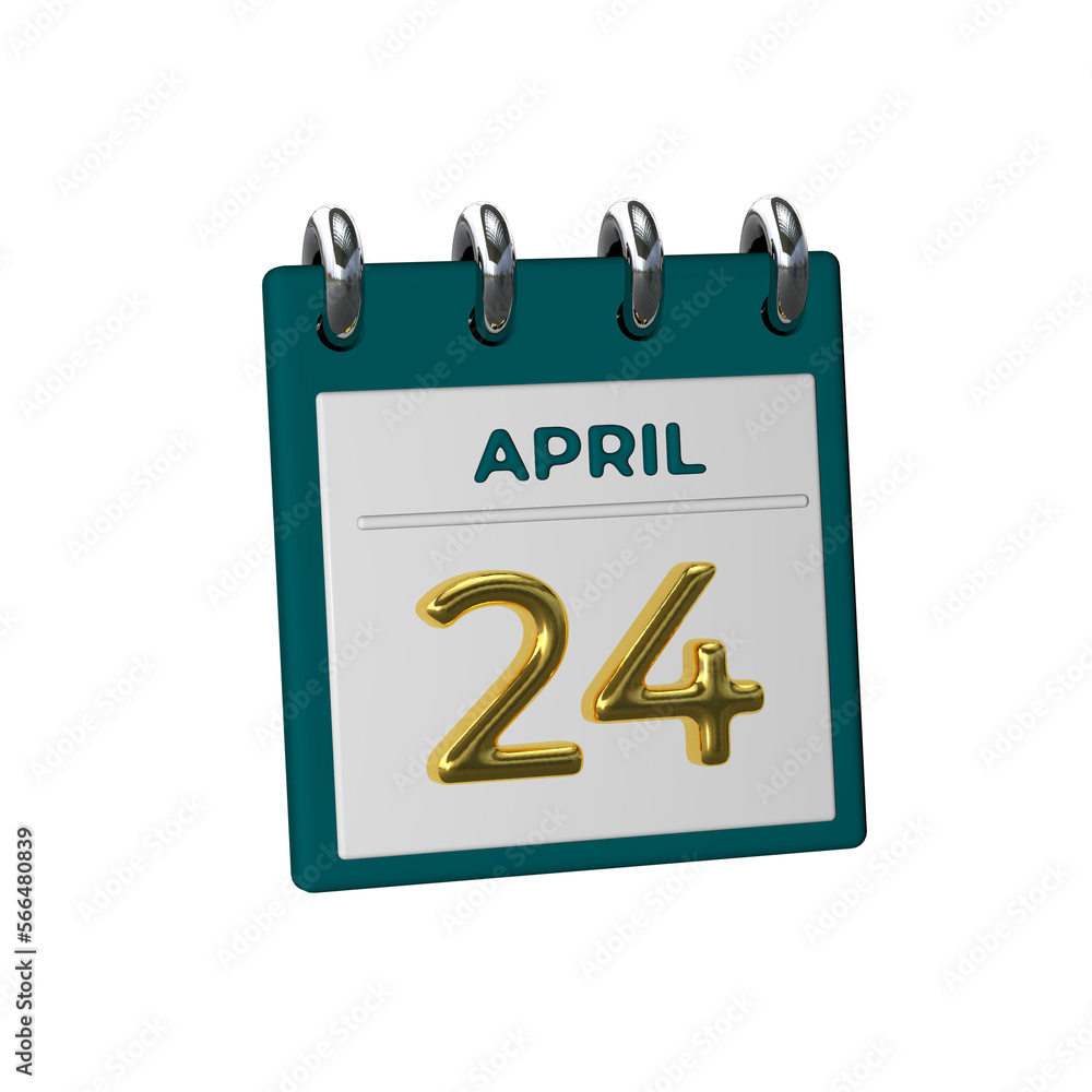 Monthly Calendar 24 April 3D render Monthly Calendar 24 April 3D render