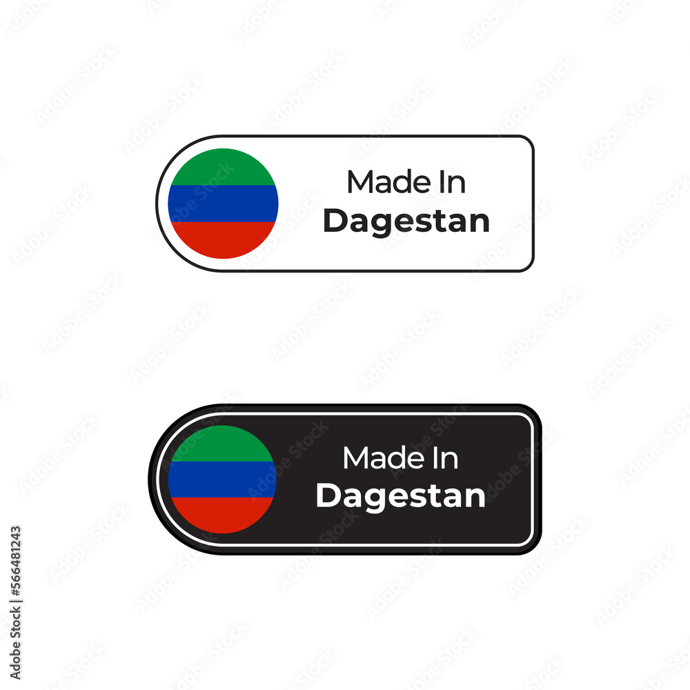 Made in Dagestan labels design set with flag and text in two different styles Made in Dagestan labels design set with flag and text in two different styles