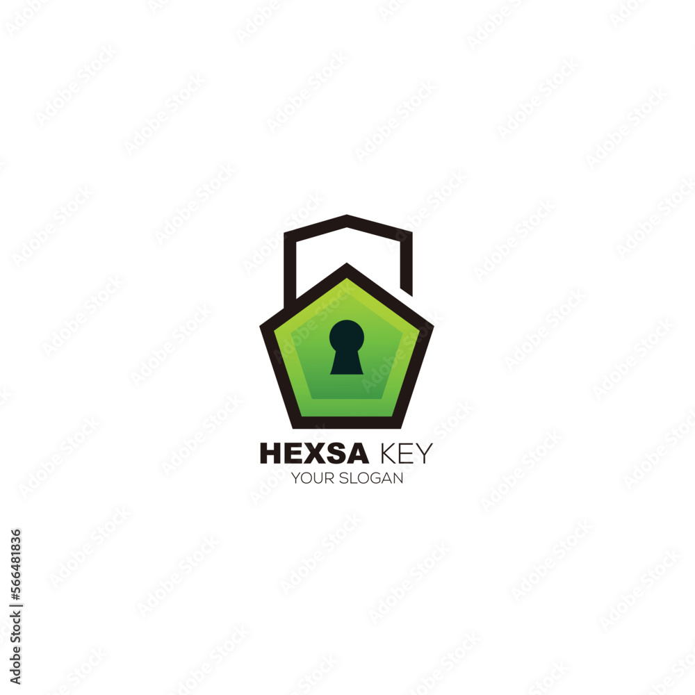hexagon key design with home security logo template