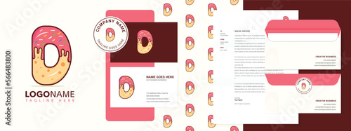 Letter D donut logo design, business card, and branding template on isolated background