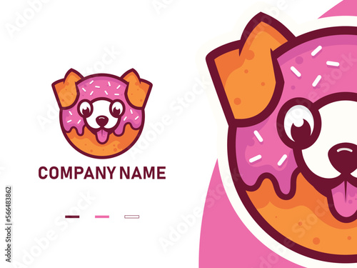 Premium quality isolated cute donut dog mascot logo design template
