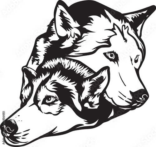 Siberian husky dog vector in love