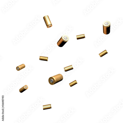 Obraz na płótnie Flying bullet shells on a transparent background png