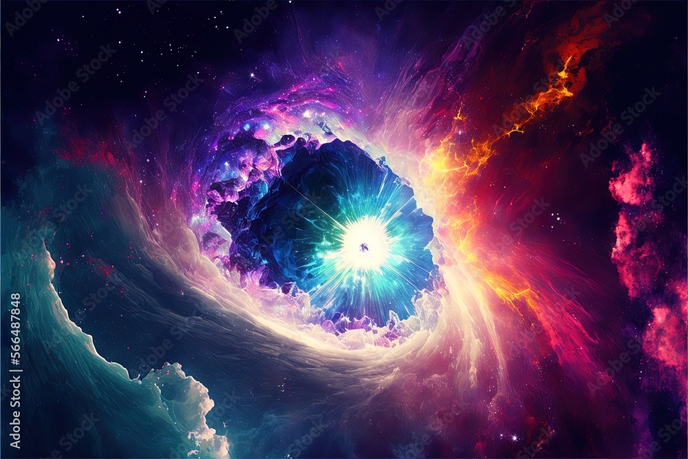 Obraz Space nebula panorama, equirectangular projection, environment map. HDRI spherical