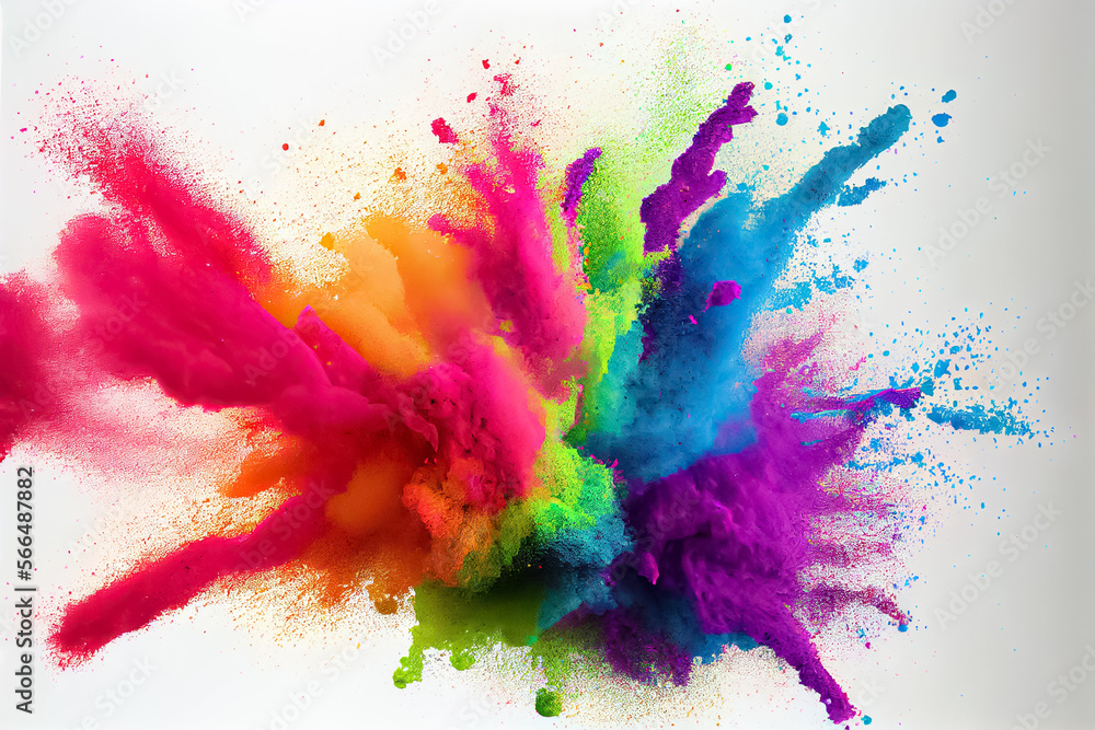 colorful rainbow holi paint color powder explosion isolated white wide  panorama background Stock Illustration